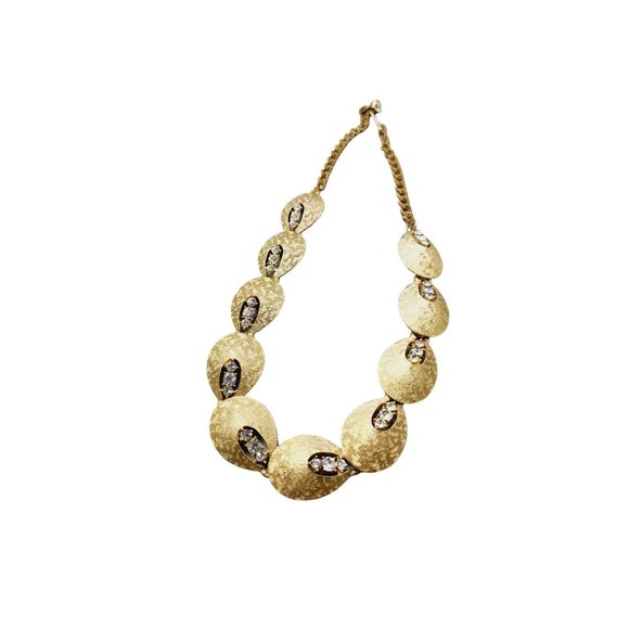 Vintage Signed ART - Arthur Pepper Brushed Gold & Rhinestone Necklace (A3037) - Picture 2 of 4